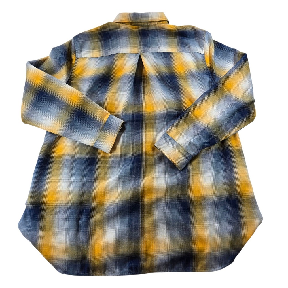Eddie Bauer Womens XL Plaid Flannel Shirt Yellow Navy Blue Classic Fit Button Up - Picture 7 of 7